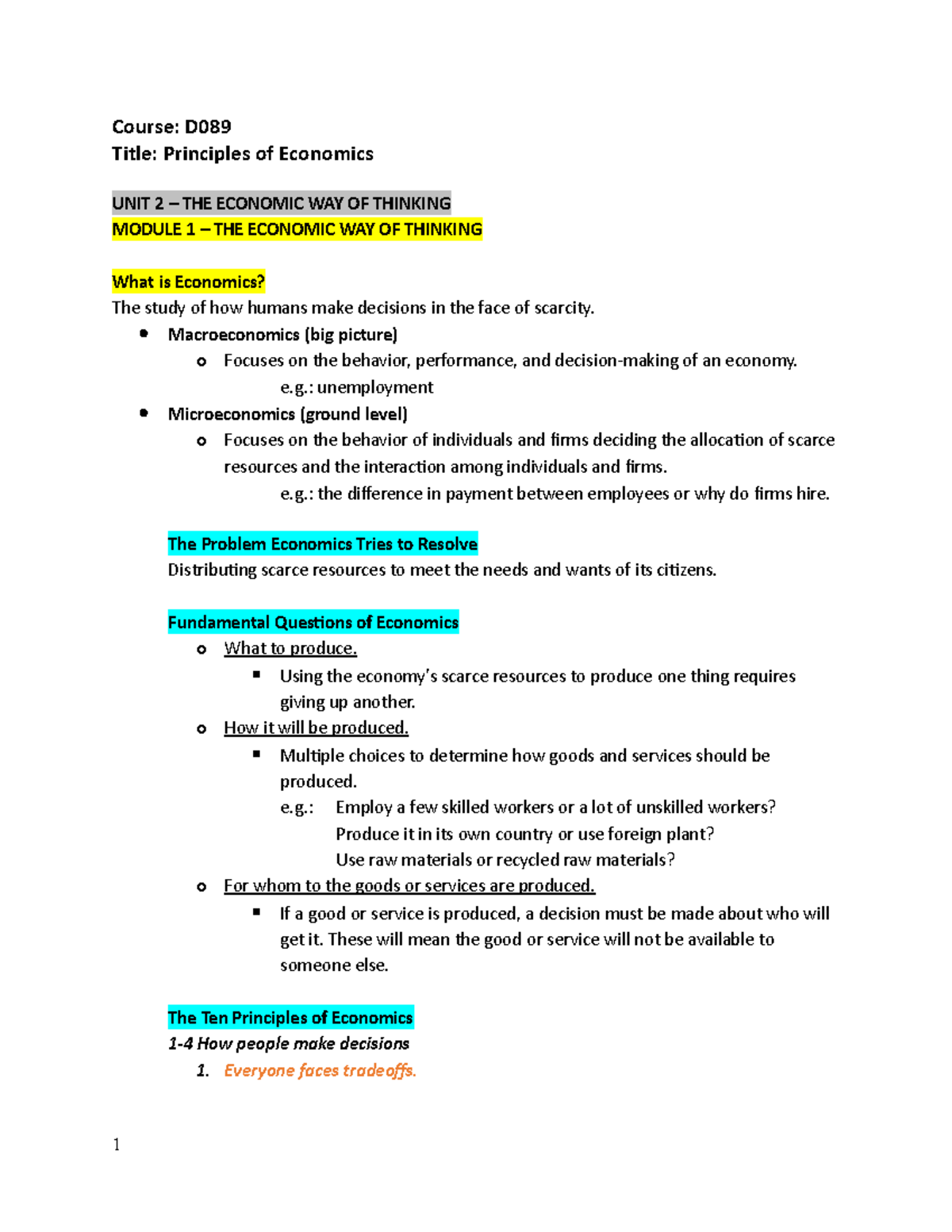 D089 - Principle Of Economics - Course: D Title: Principles Of ...