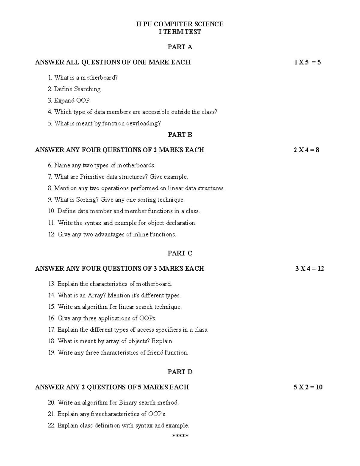 41. Computer Science - II PU COMPUTER SCIENCE I TERM TEST PART A ANSWER ...
