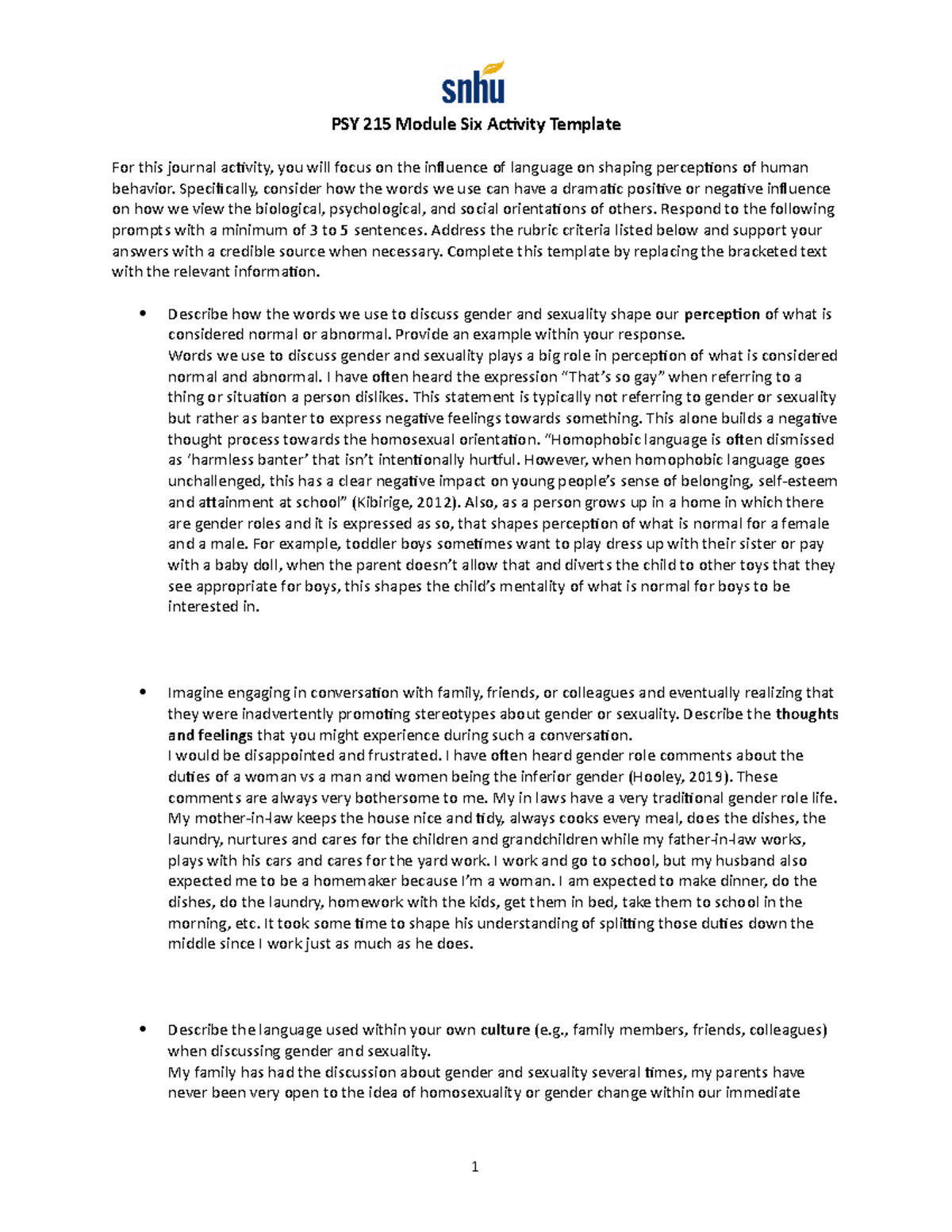 PSY 215 Module Six Activity Template - PSY 215 Module Six Activity ...