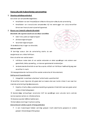 Transculturele Hulpverlening - 1 Een Pluriforme Samenleving Is De ...