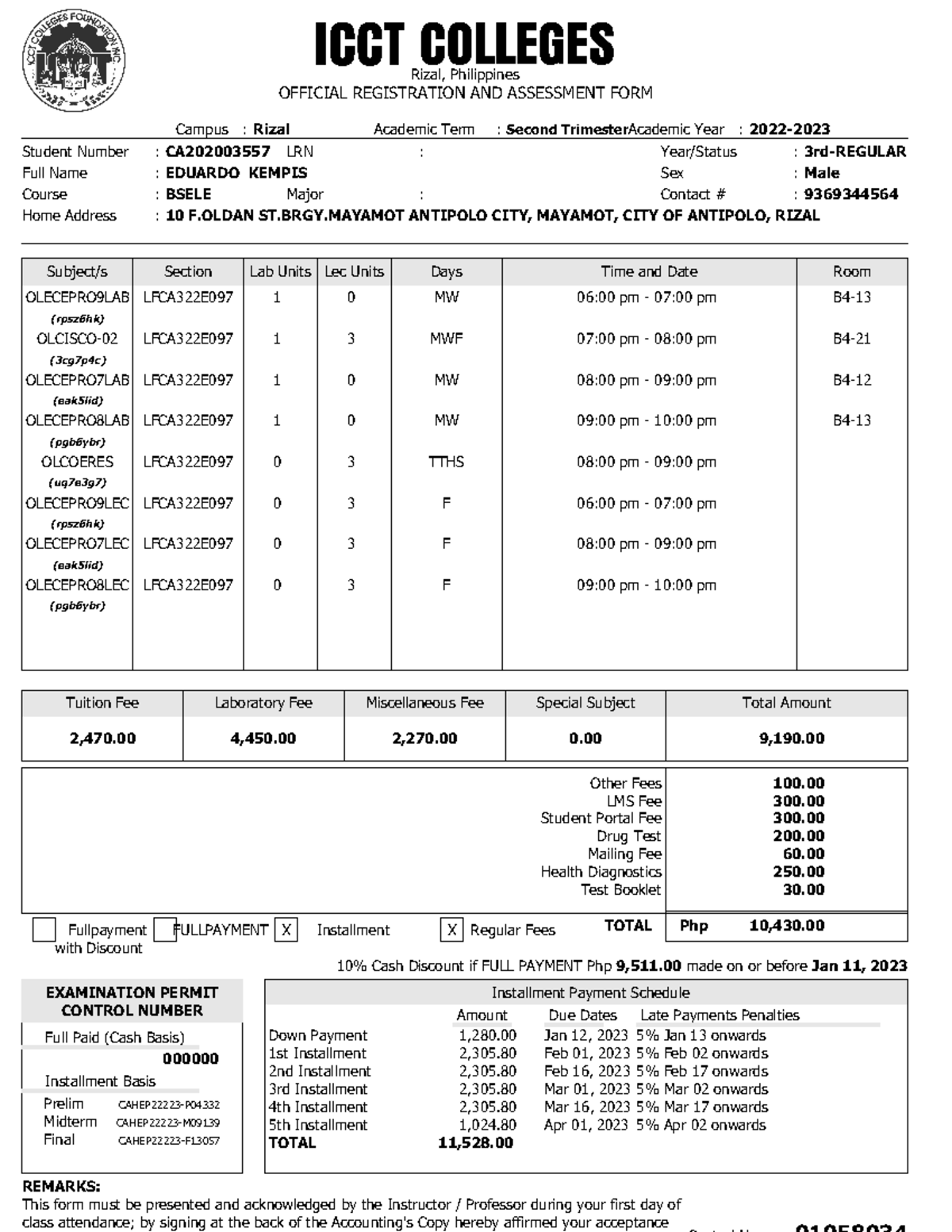 Official registration and Assessment Form Kempis - Rizal, Philippines ...