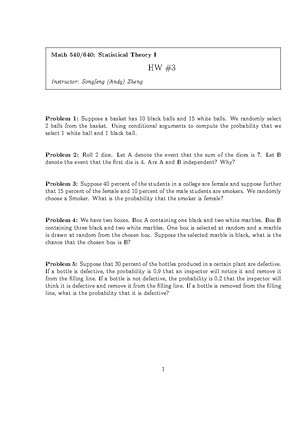 Homework 4 - Statistical Theory I - Math 540/640: Statistical Theory I ...