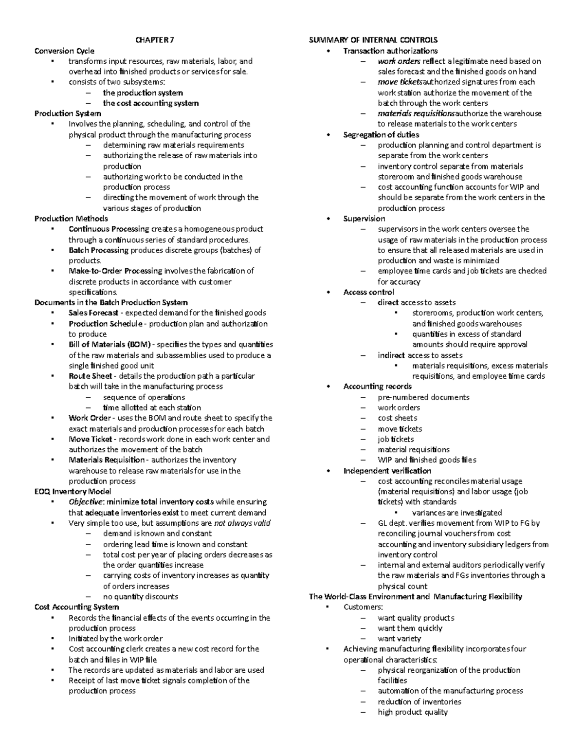 Conversion Cycle Handout - CHAPTER 7 Conversion Cycle • transforms ...