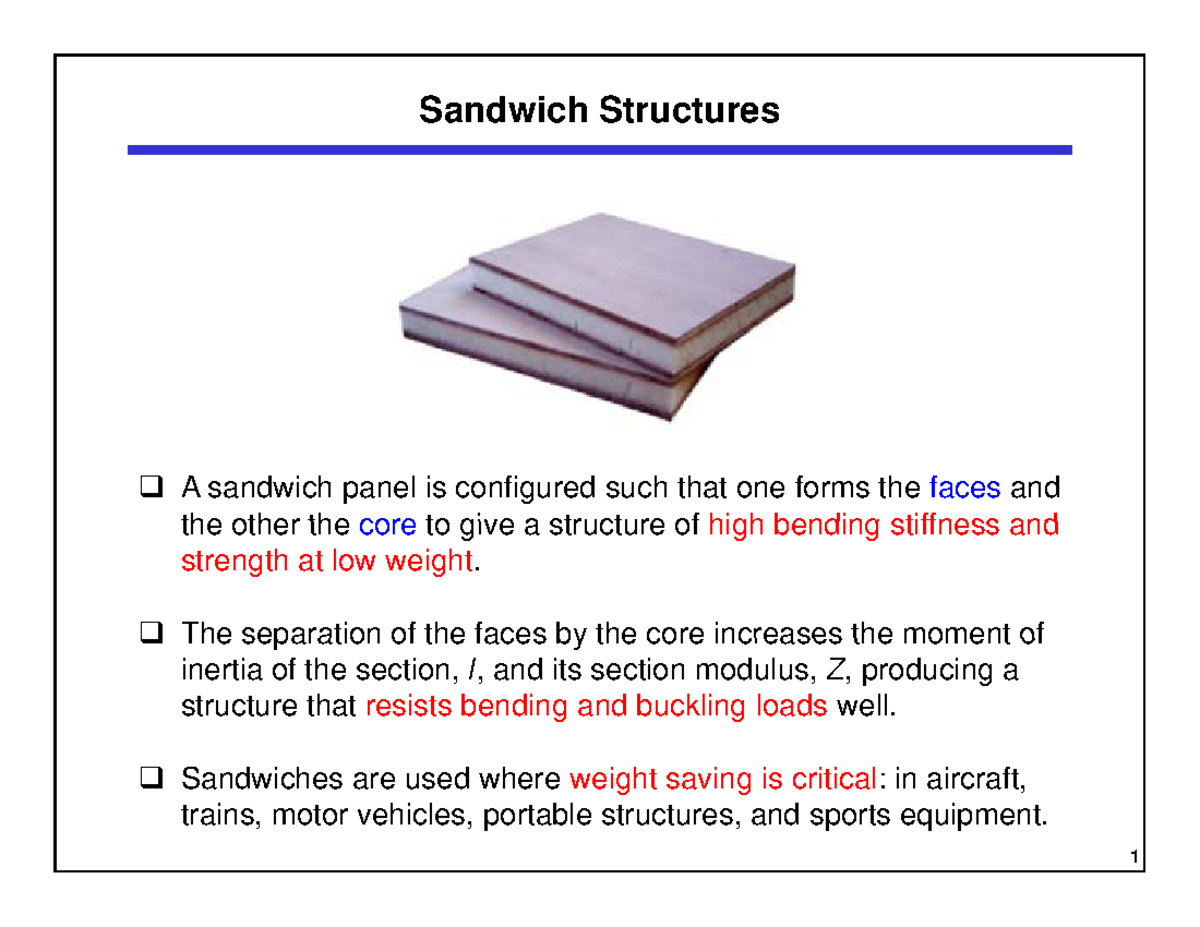 24-2012-11-07-W- Lecture+24-Chap+11 - Sandwich Structures A sandwich ...