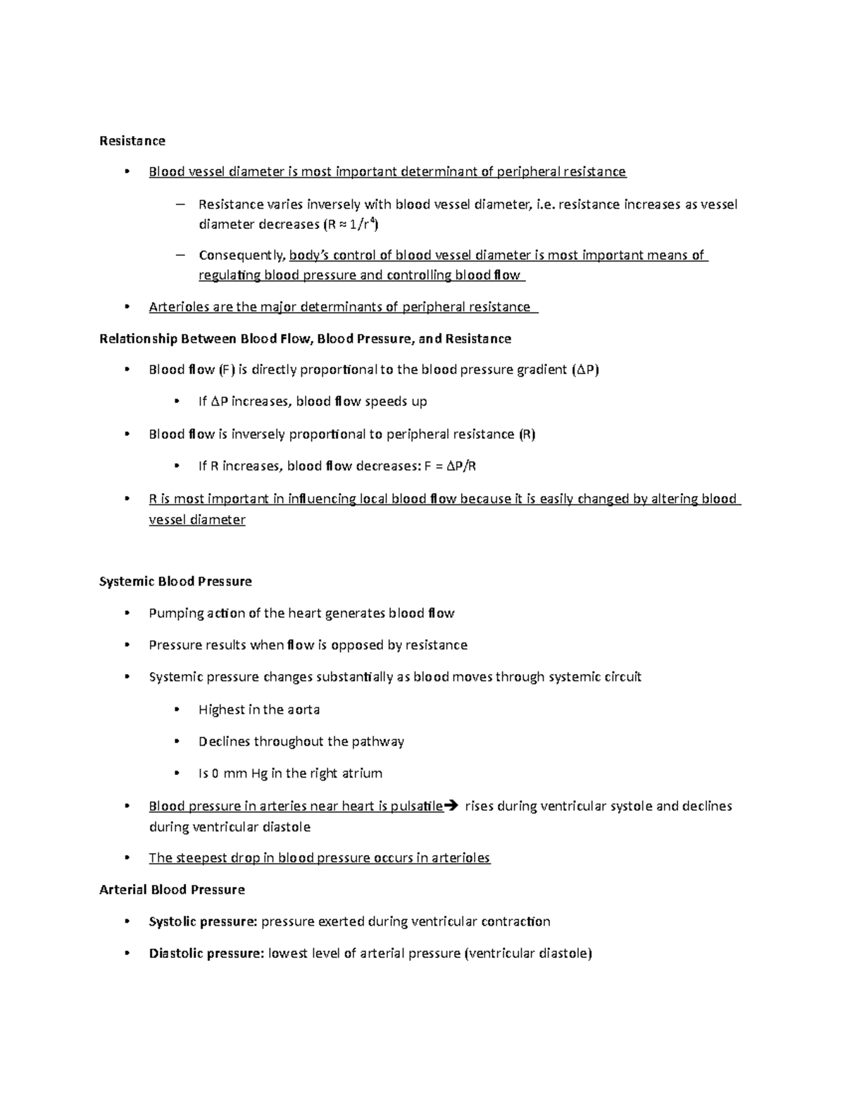 Chapter 19 blood vessels - Resistance - Blood vessel diameter is most ...