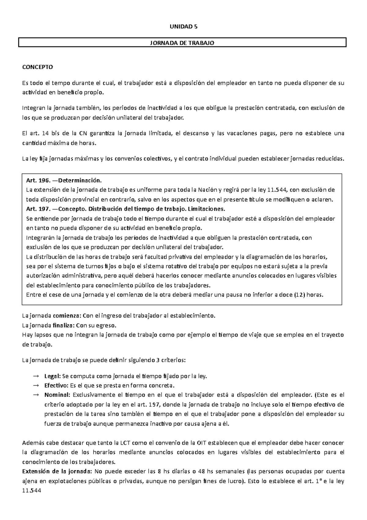 Unidad 5 Laboral - Jjj - UNIDAD 5 JORNADA DE TRABAJO CONCEPTO Es todo ...