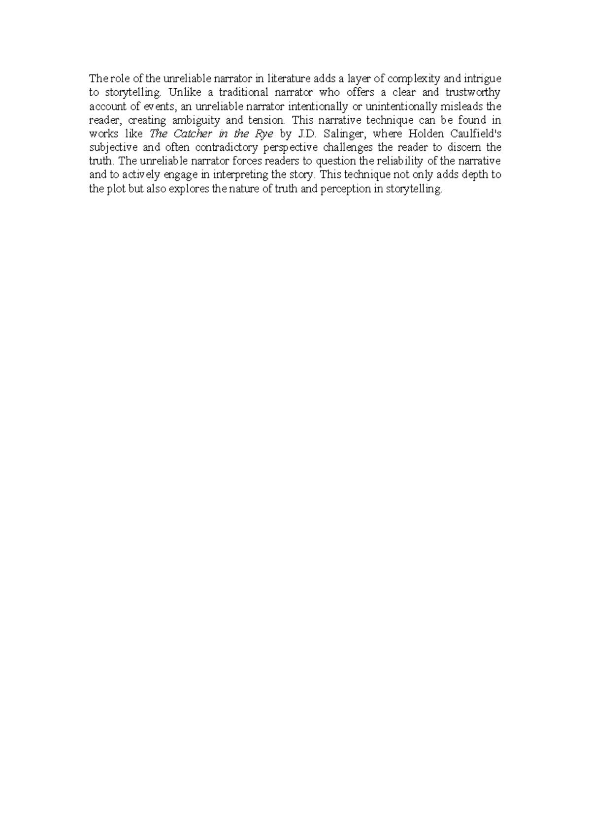 LT 6 - The file is about essay. - The role of the unreliable narrator ...