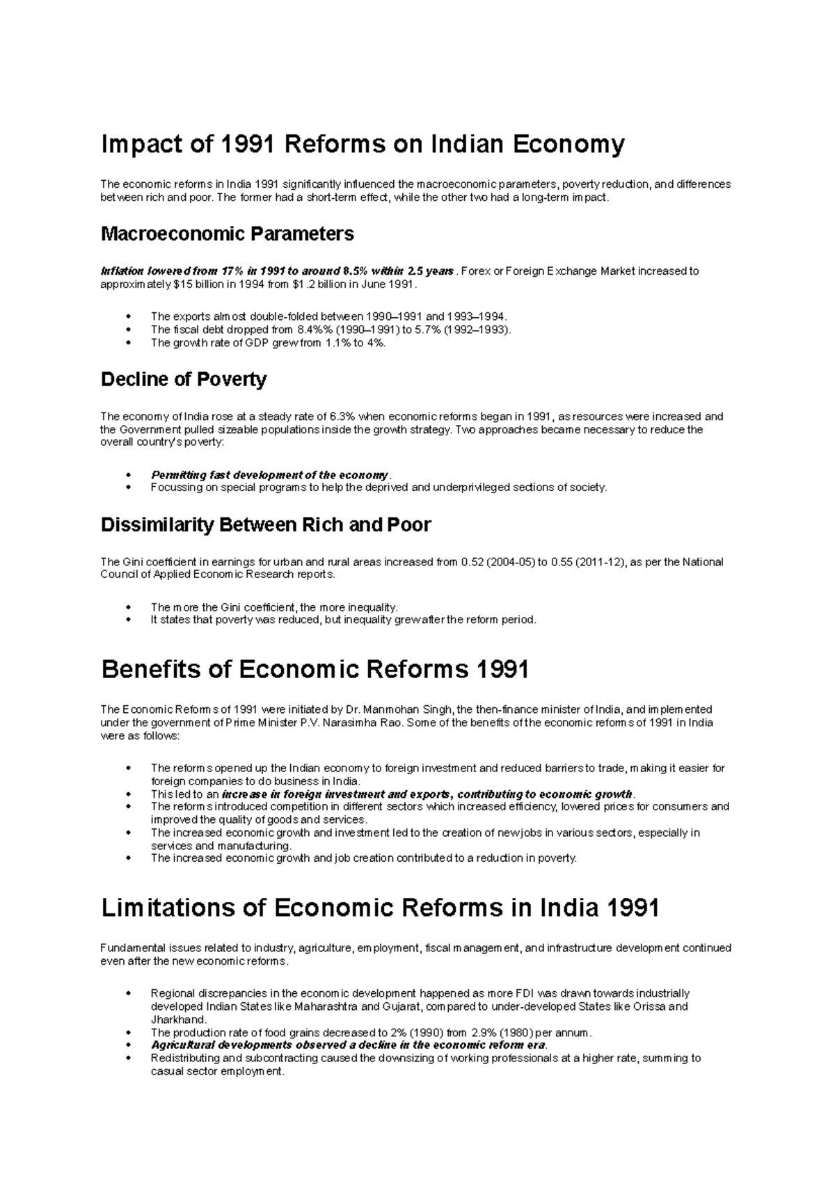 Impact of 1991 Reforms on Indian Economy - Impact of 1991 Reforms on ...