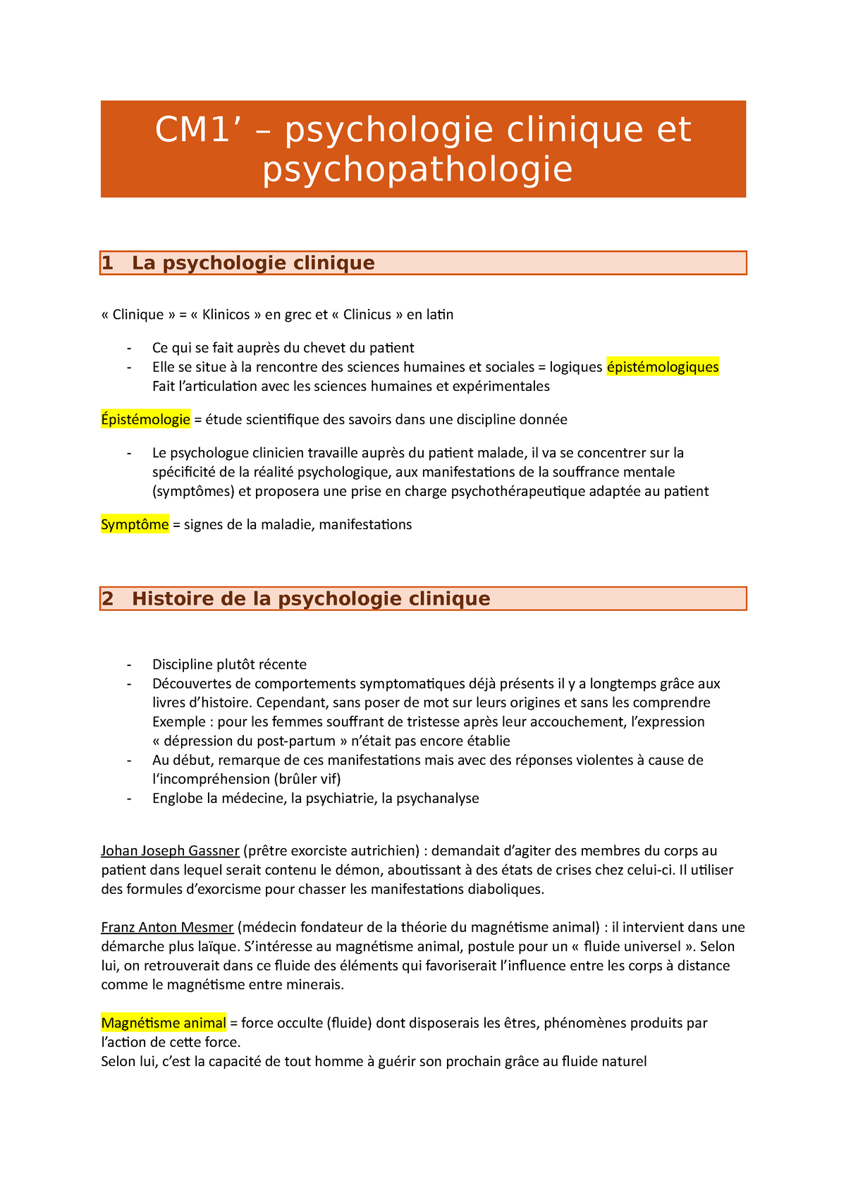 Cours 1 Cm1 Psychologie Clinique Et Psychopathologie 1 La Psychologie Clinique Clinique 8739