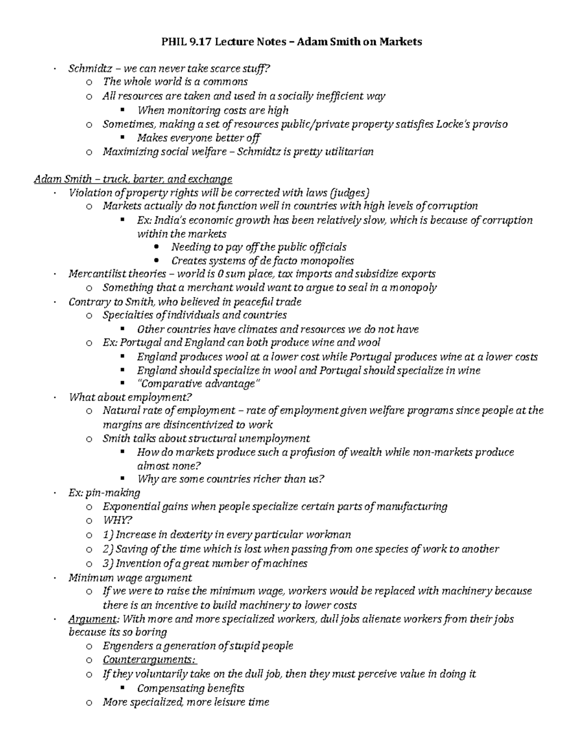 PHIL 9.17 (L) Adam Smith - PHIL 9 Lecture Notes – Adam Smith on Markets ...