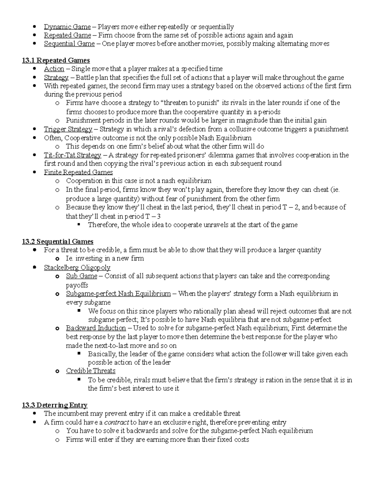 Chapter 13 - Strategies Over Time - Dynamic Game Players move either ...