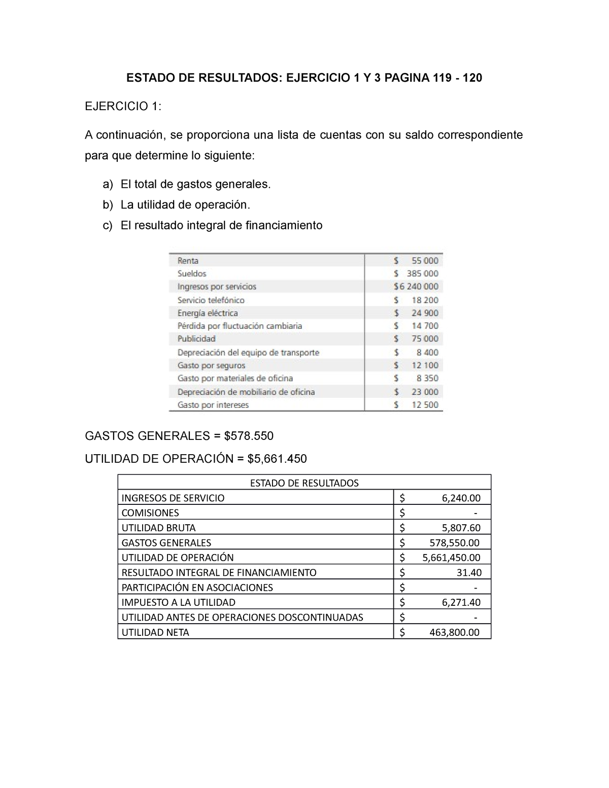 Estado De Resultados Ejerc Estado De Resultados Ejercicio 1 Y 3 Pagina 119 120 Ejercicio 1 1807