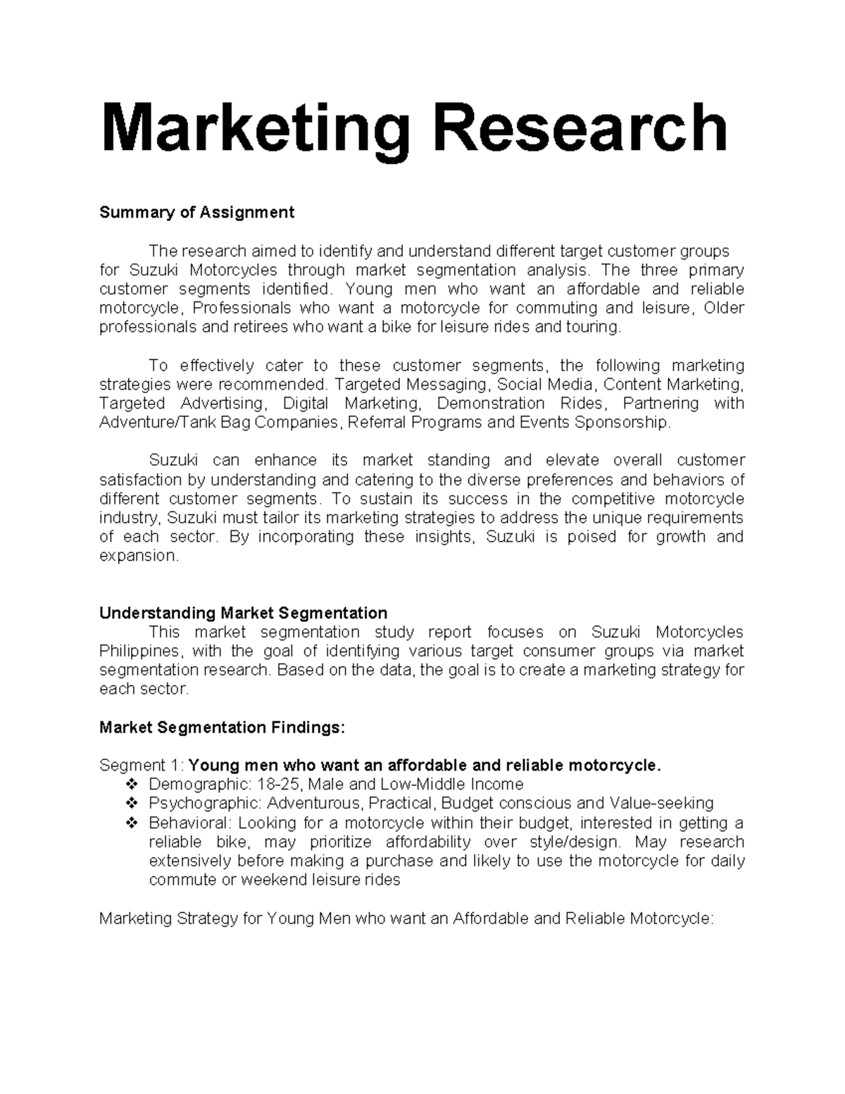 Marketing Research - Marketing Research Summary of Assignment The ...