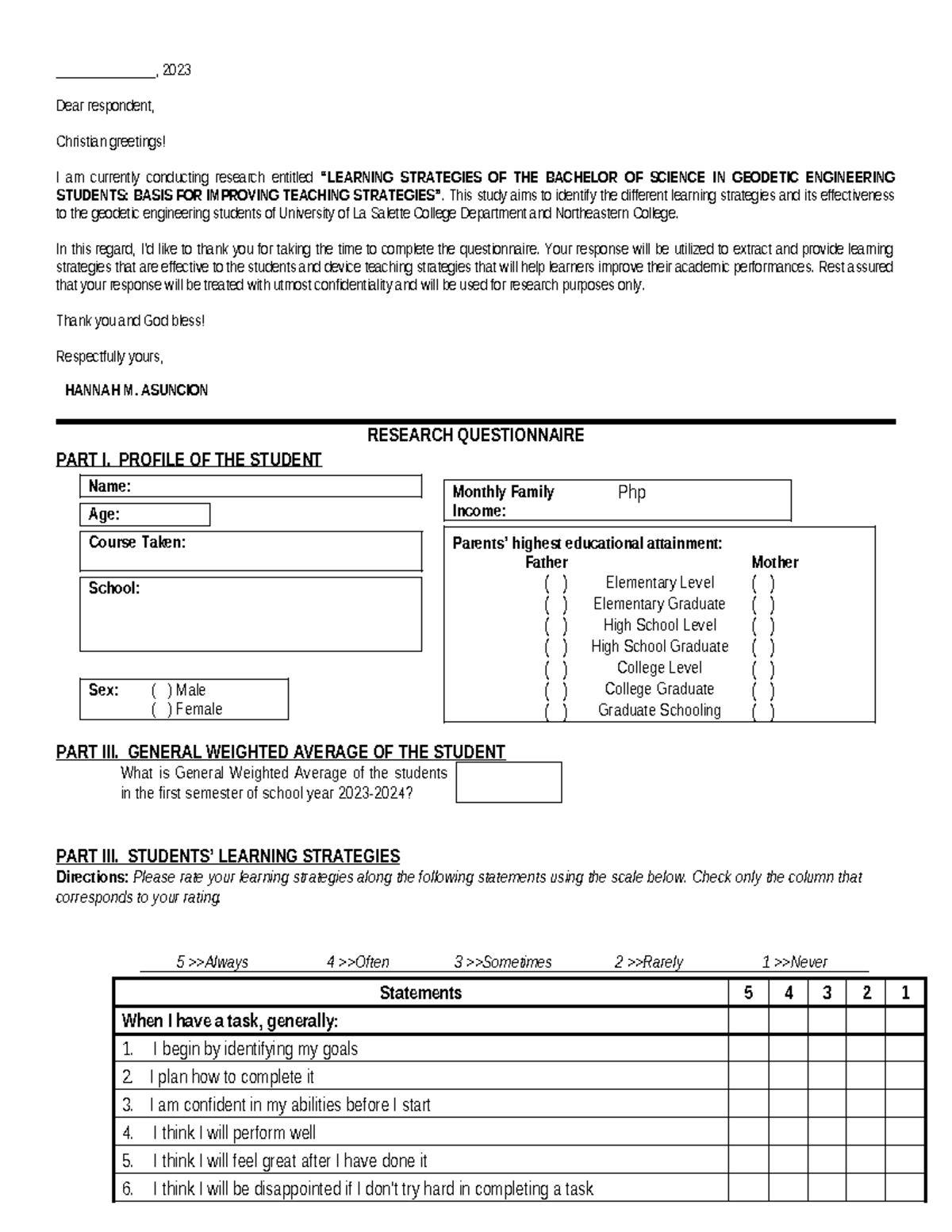 sample questionnaire for research project in nigeria