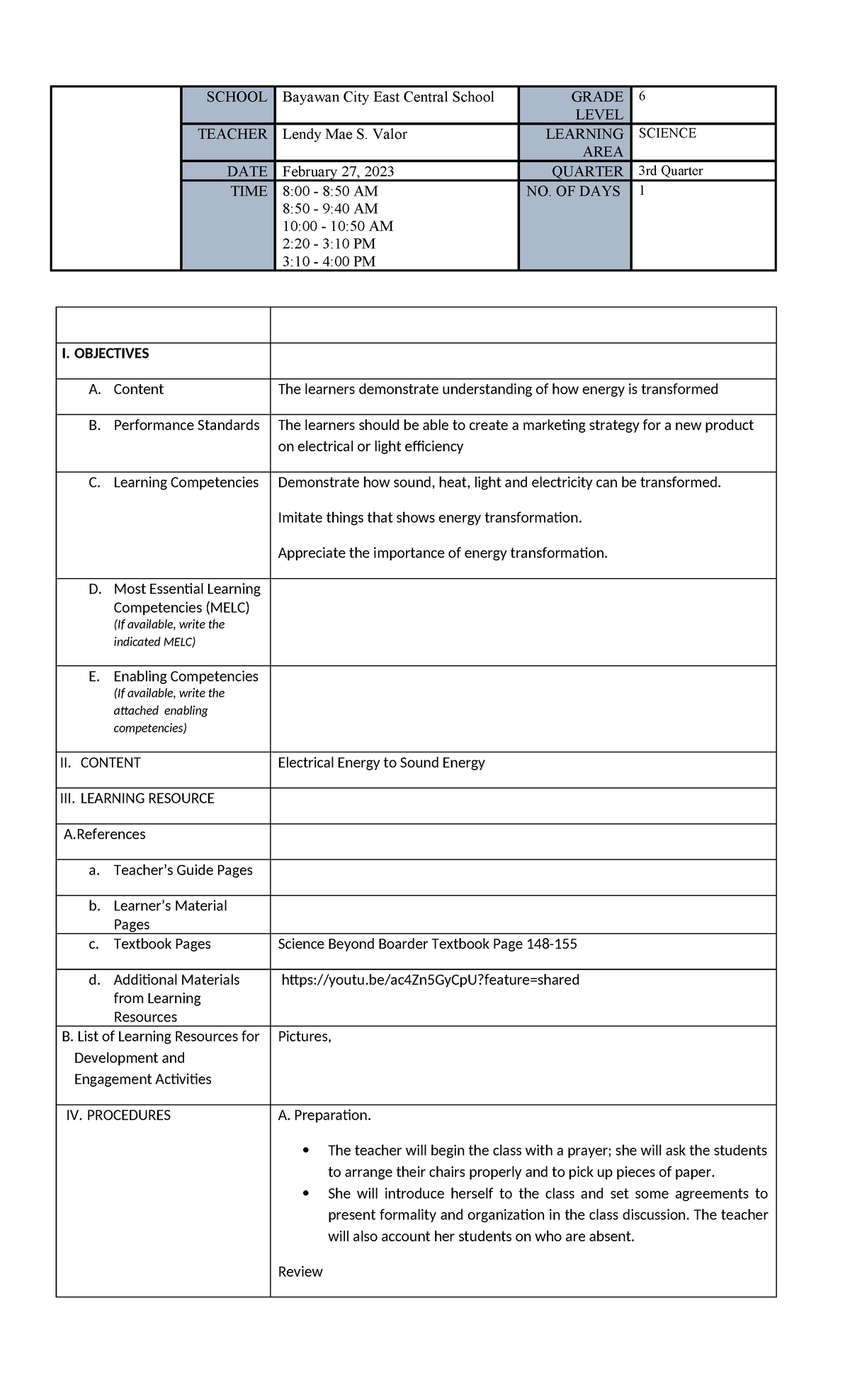 Grade 6 Science Semi detailed lesson pla - SCHOOL Bayawan City East ...