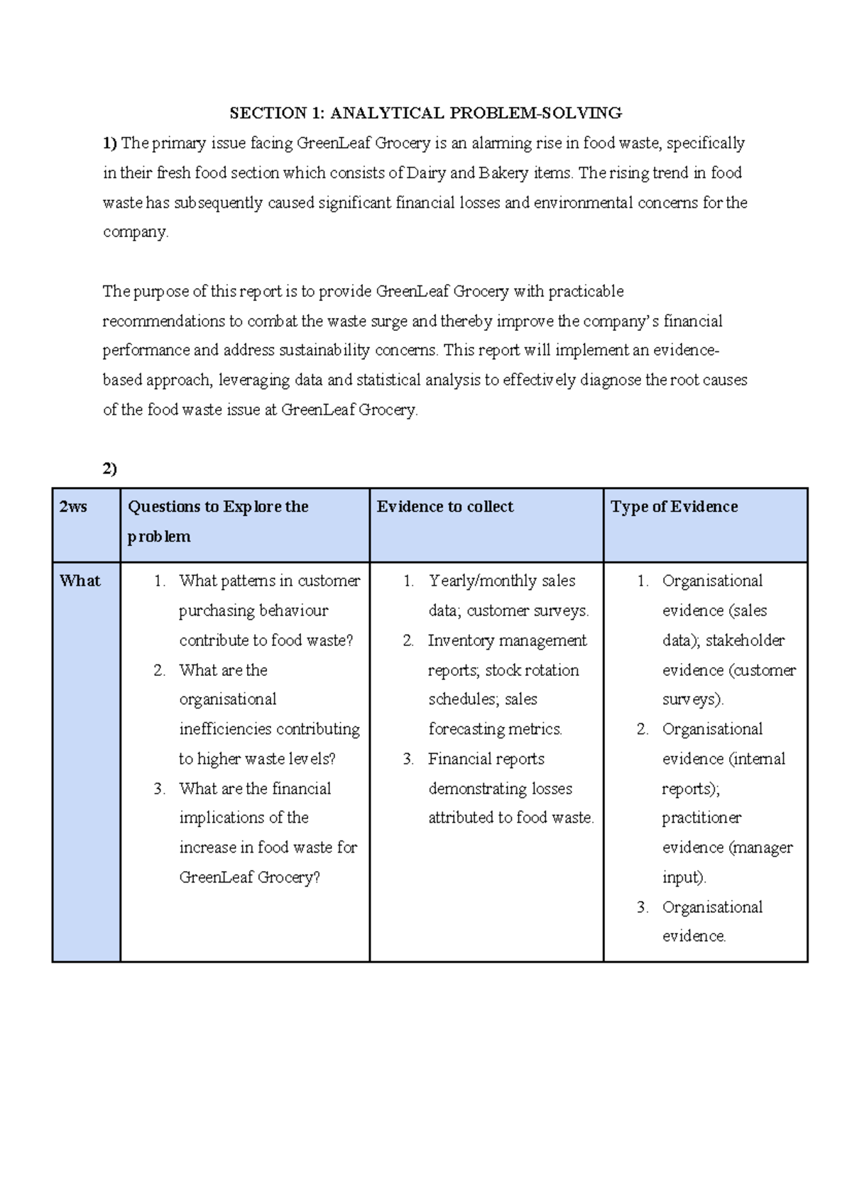 COMM1110 Case Project (Assessment 3) - SECTION 1: ANALYTICAL PROBLEM ...