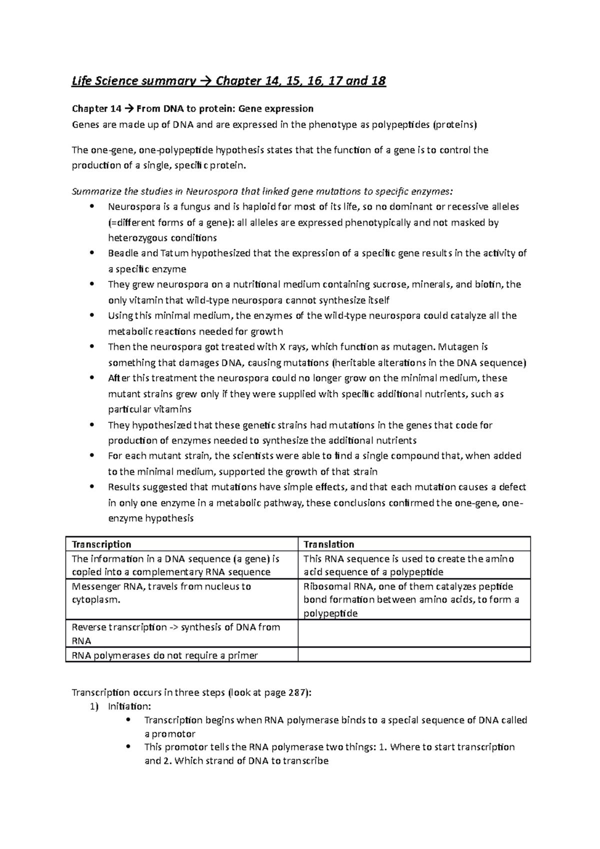 Life Science summary test 3 Life Science summary → Chapter 14, 15, 16