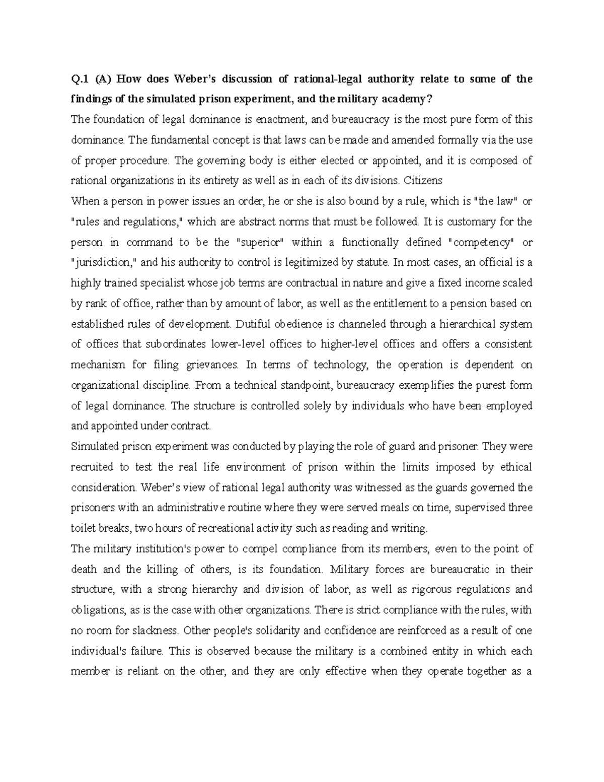 Sociology Q (A) How does er’s discussion of rationallegal