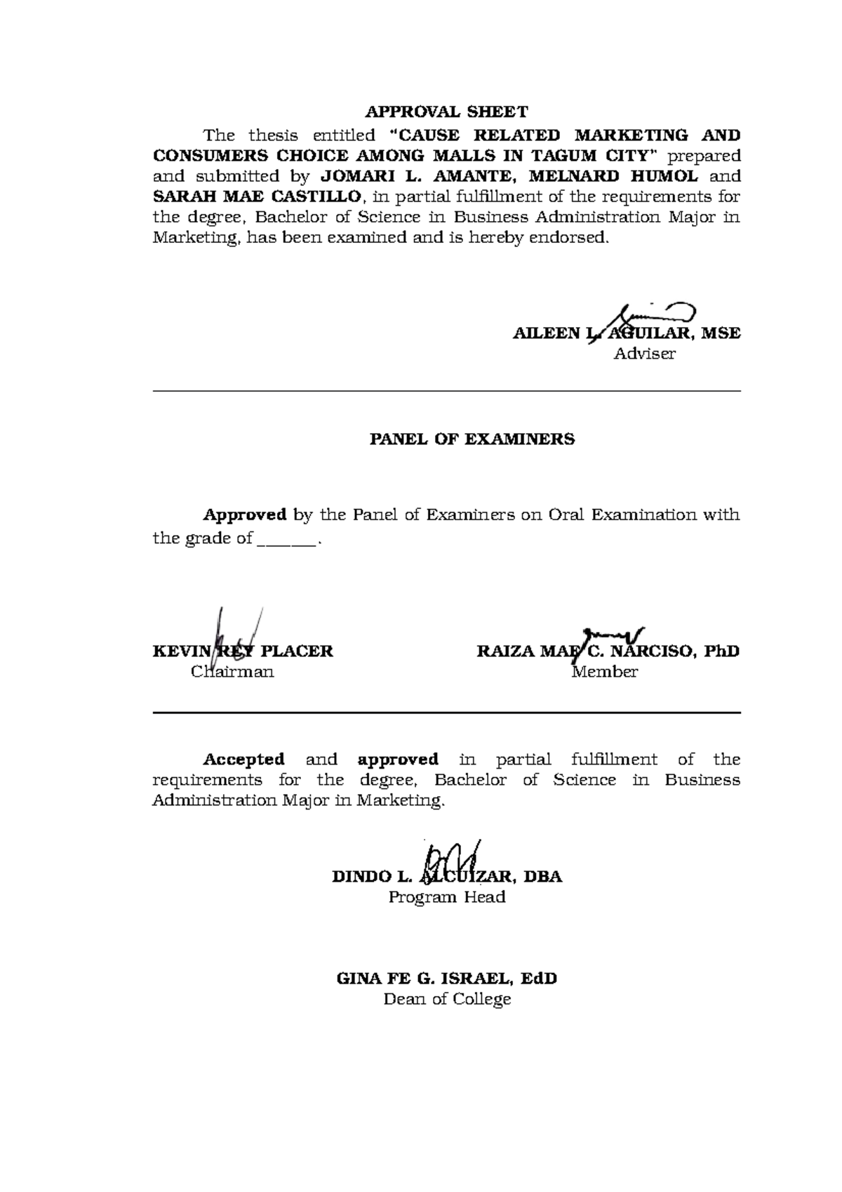 Approval Sheet W ESIG APPROVAL SHEET The thesis entitled CAUSE