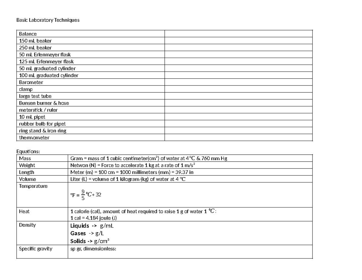 Basic Laboratory Techniques - Basic Laboratory Techniques Balance 150 ...