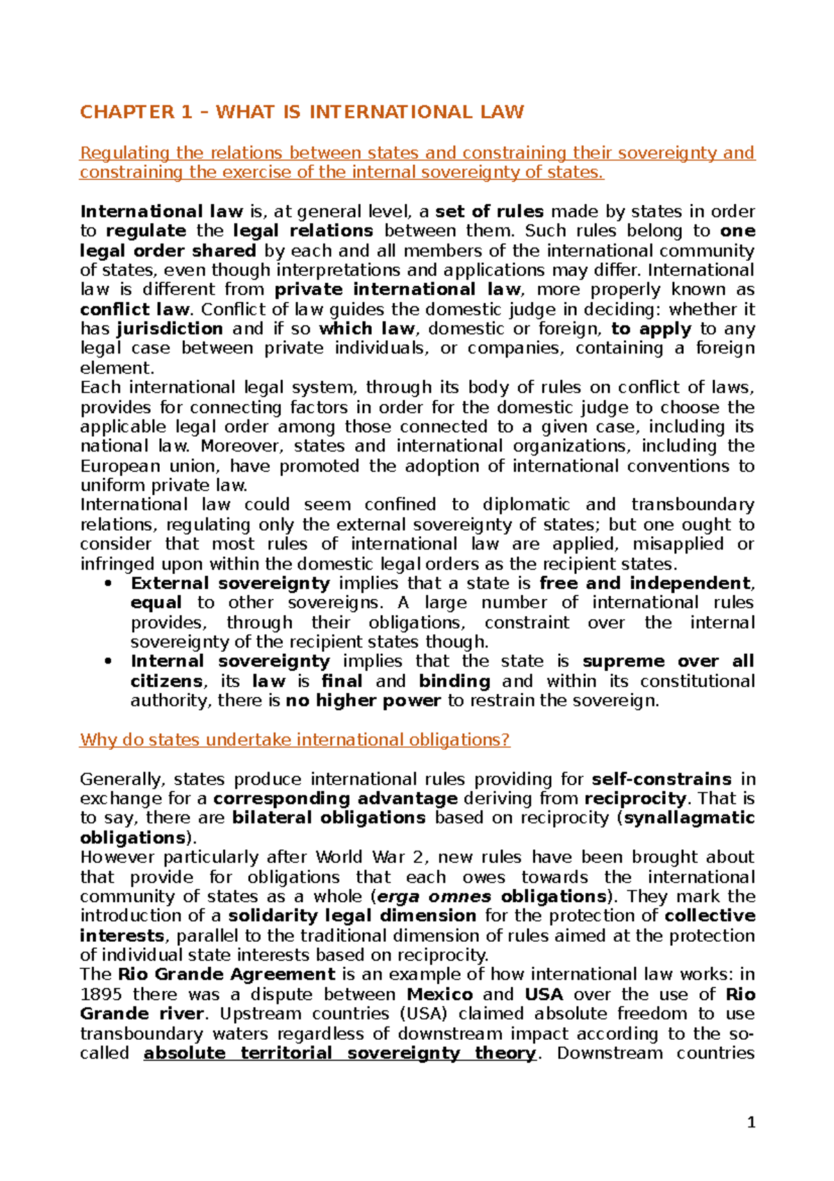Riassunto International LAW - CHAPTER 1 WHAT IS INTERNATIONAL LAW ...