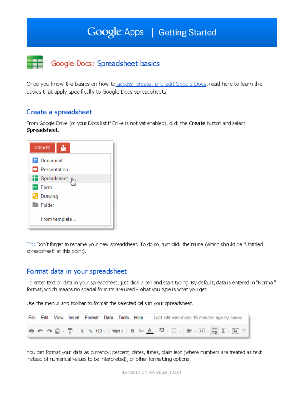 App Sheets Getting Started - Google Docs: Spreadsheet Basics Once You ...