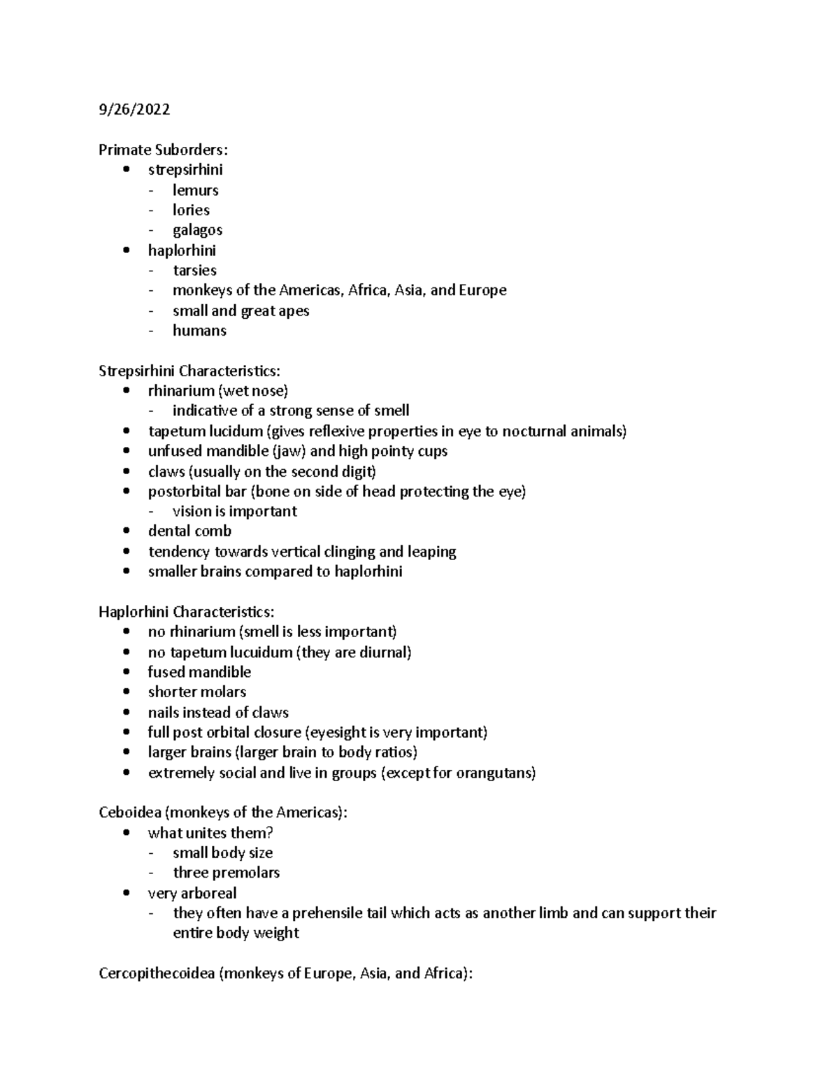 Taxonomy of the Living Primates - 9/26/ Primate Suborders: strepsirhini ...