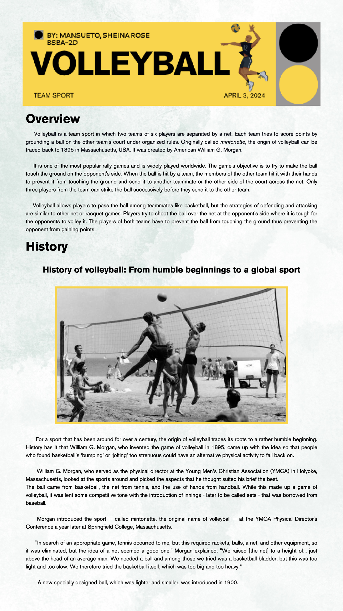 P.E. 4 Volleyball_ teamsports - Overview Volleyball is a team sport in ...