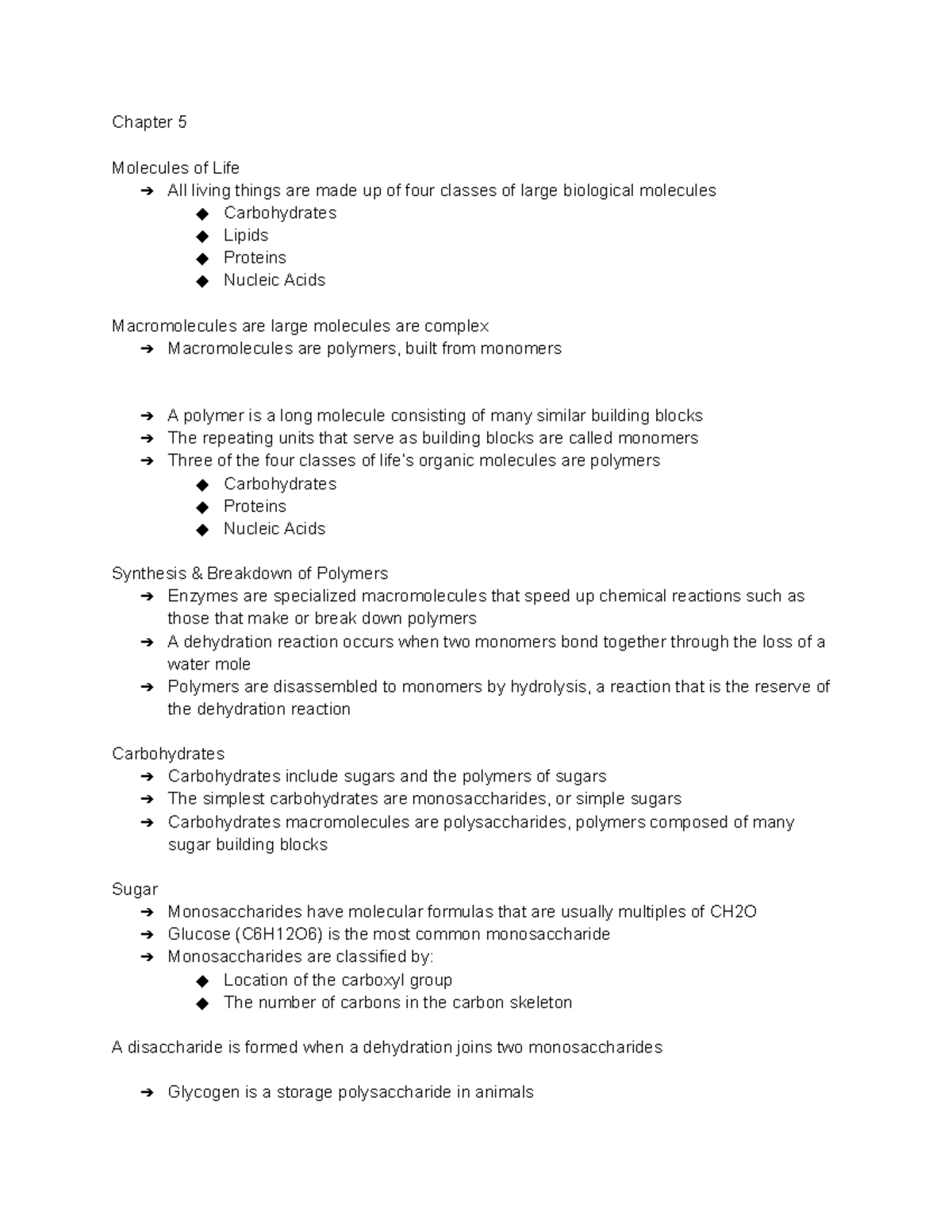 Chapter 5 Biology 1500 - Taught By Dr.Coffield - Chapter 5 Molecules Of ...