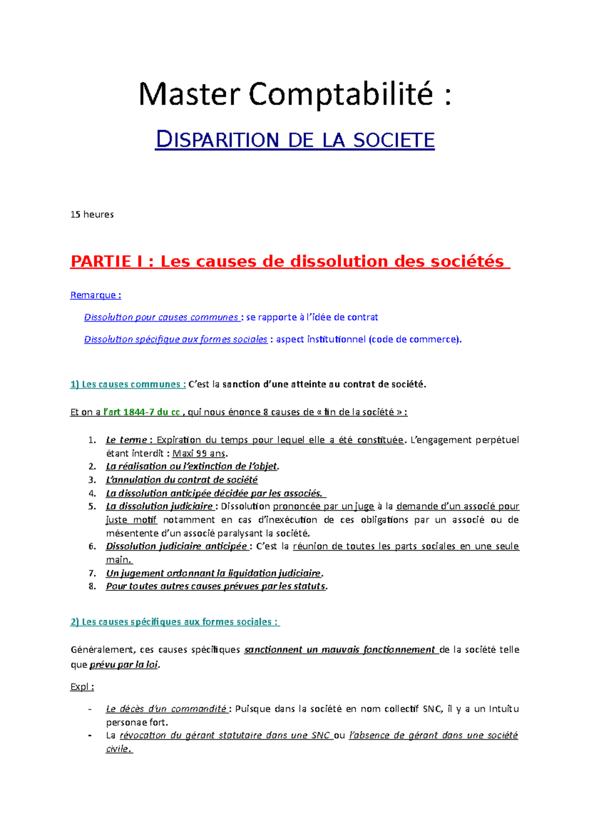 Master Comptabilit 15 - Master Comptabilité : DISPARITION DE LA SOCIETE ...