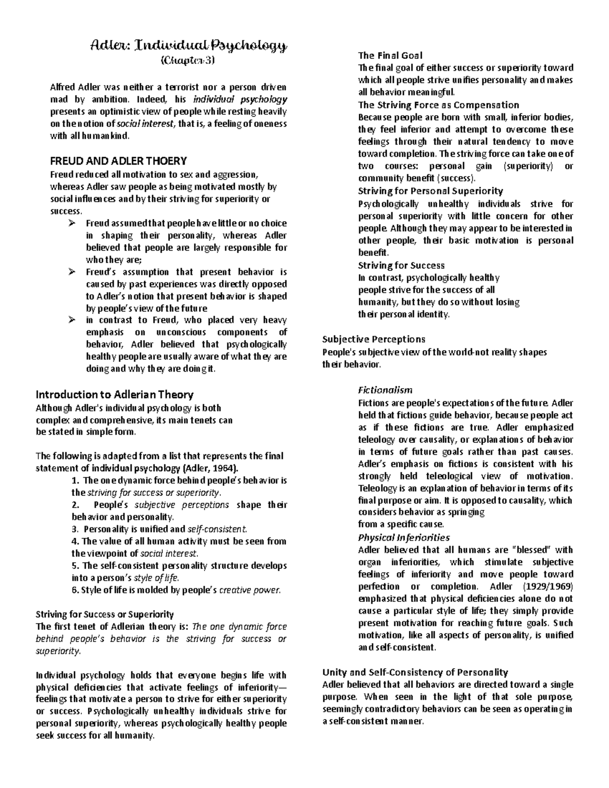 Adler Individual Psychology - Adler: Individual Psychology (Chapter 3 ...