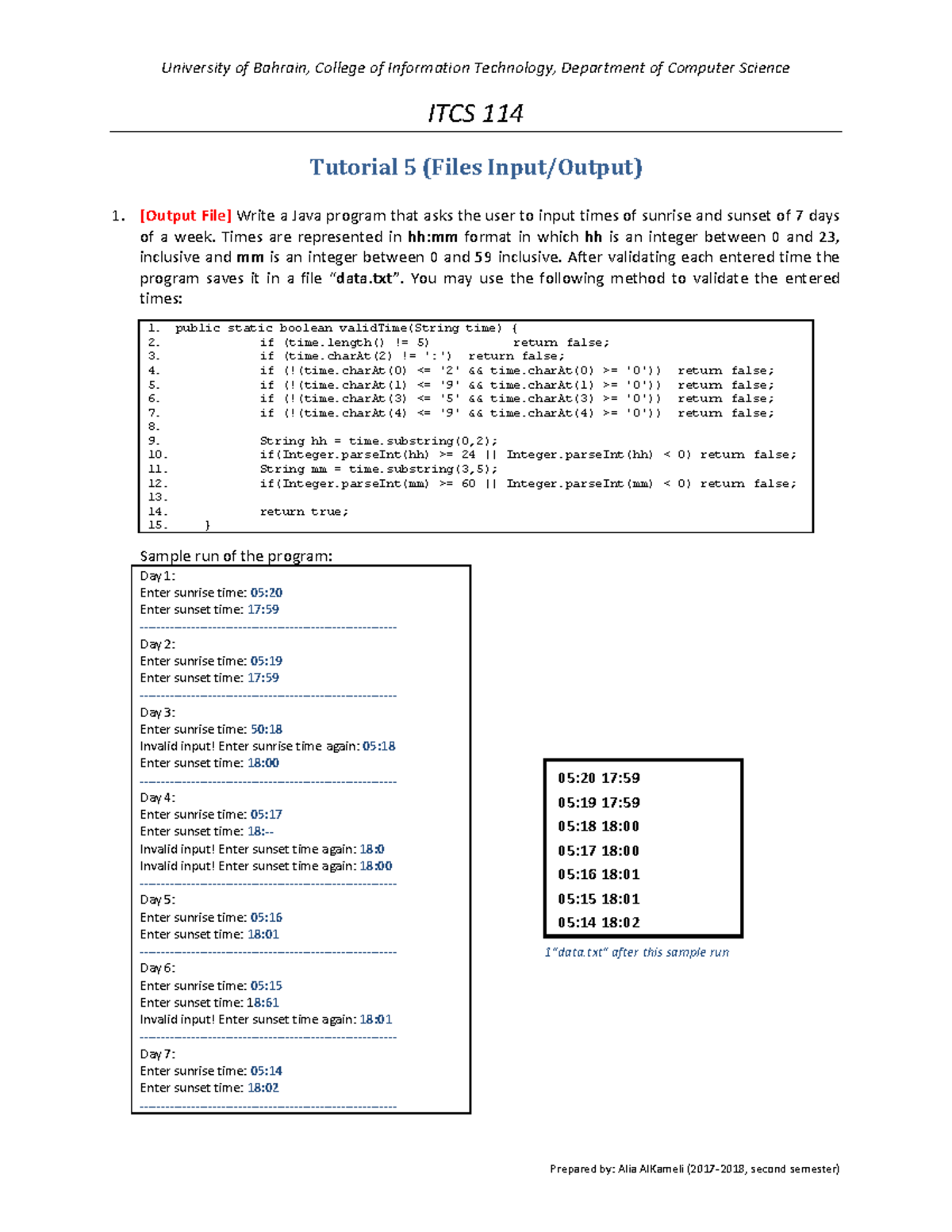 114 Tutorial 5 - LAB practice - University of Bahrain, College of ...