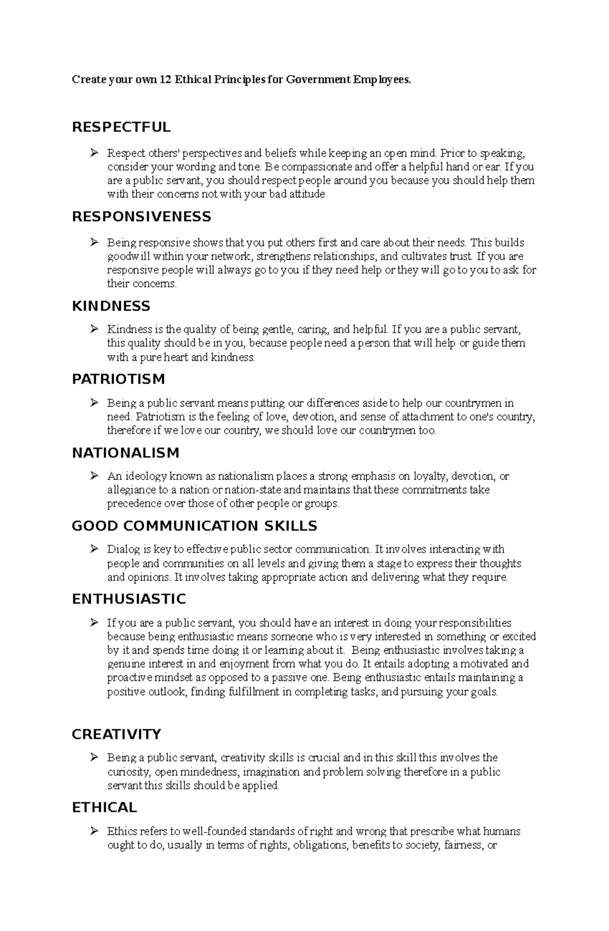 Ethical Principles for Government Employees - RESPECTFUL Respect others ...