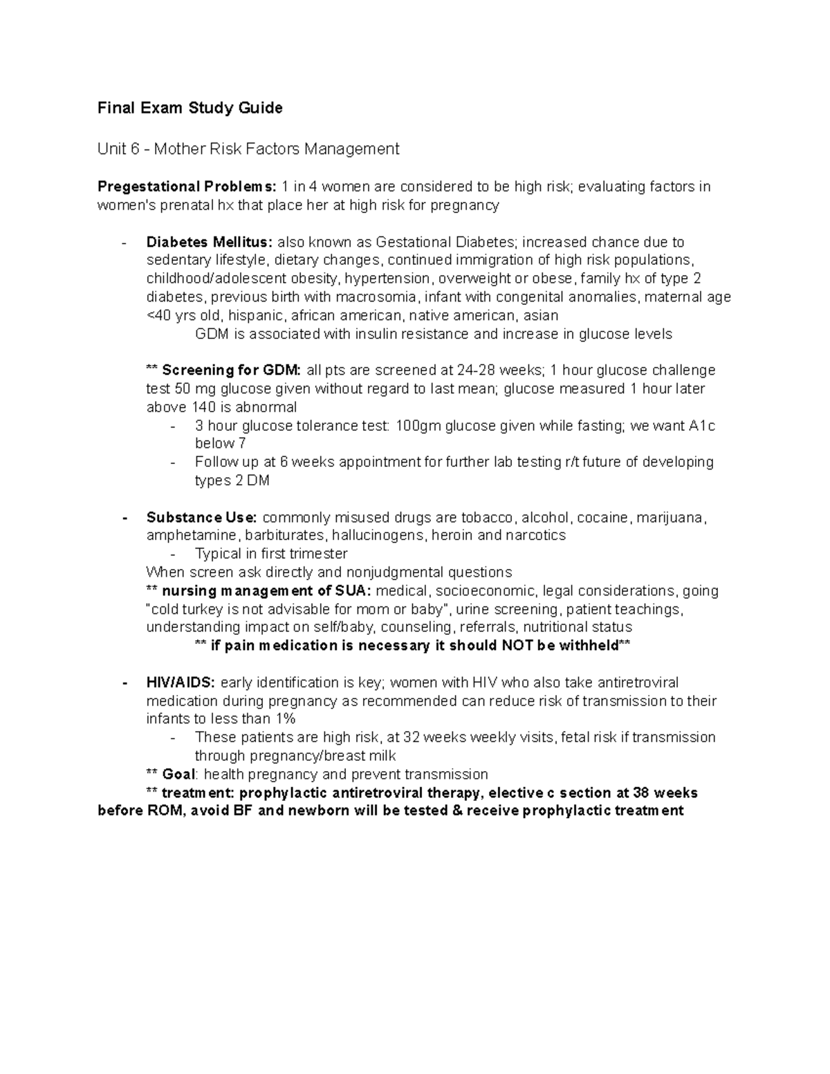 Final Exam Maternity - Google Docs - Final Exam Study Guide Unit 6 ...