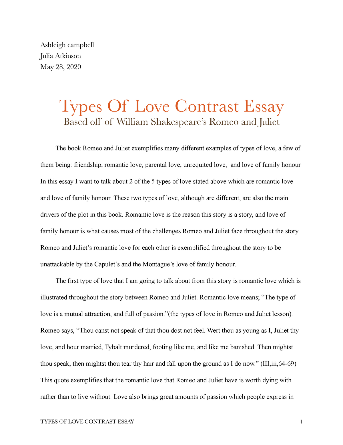 types of love in romeo and juliet essay