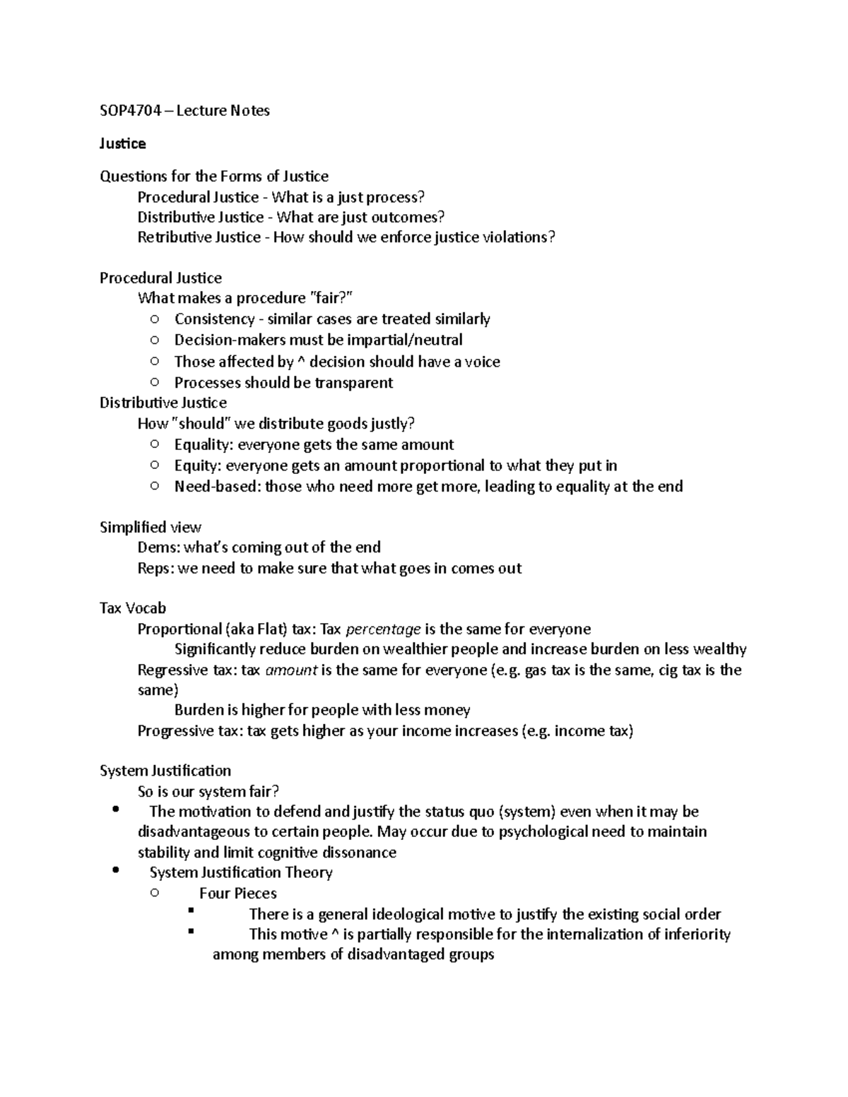 SOP4704 Unit 2 Notes - SOP4704 – Lecture Notes Justice Questions for ...