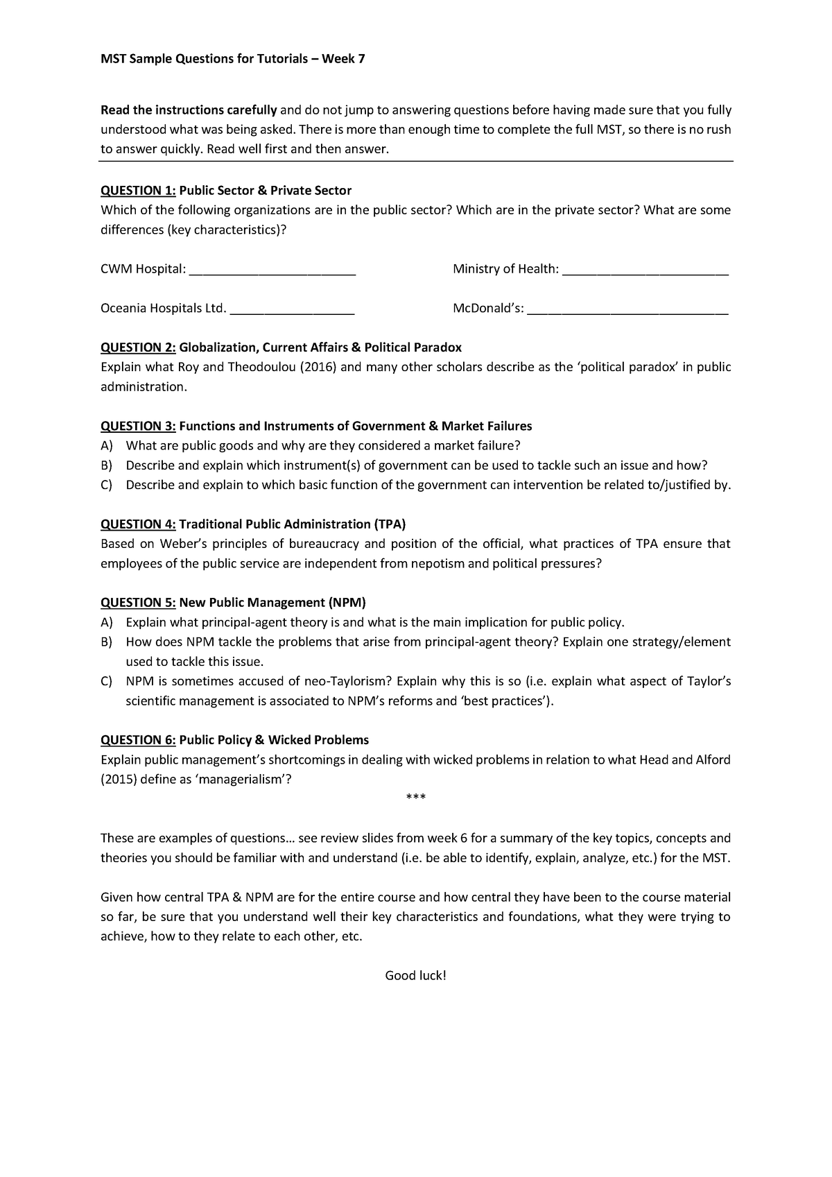 MG214 MST Sample Questions for Tutorials - MST Sample Questions for ...