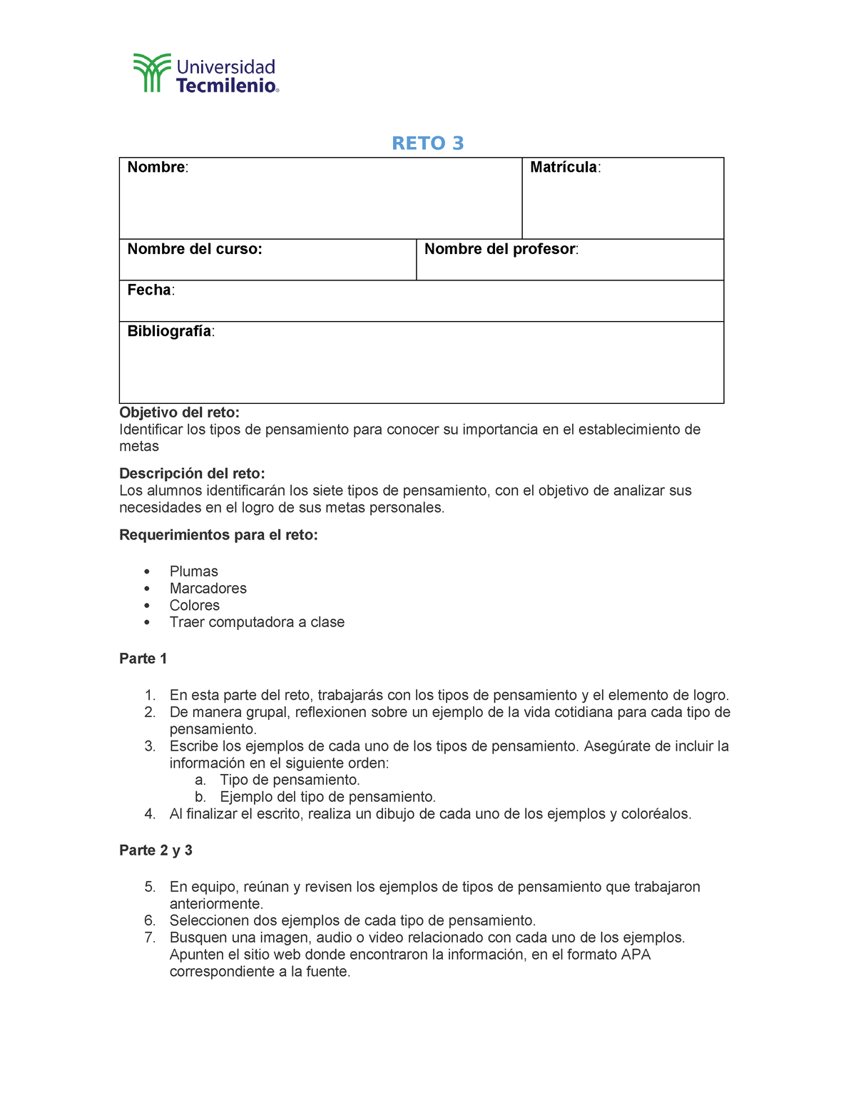 RETO 3 - Resumen Habilidades Y Valores - RETO 3 Nombre: Matrícula ...