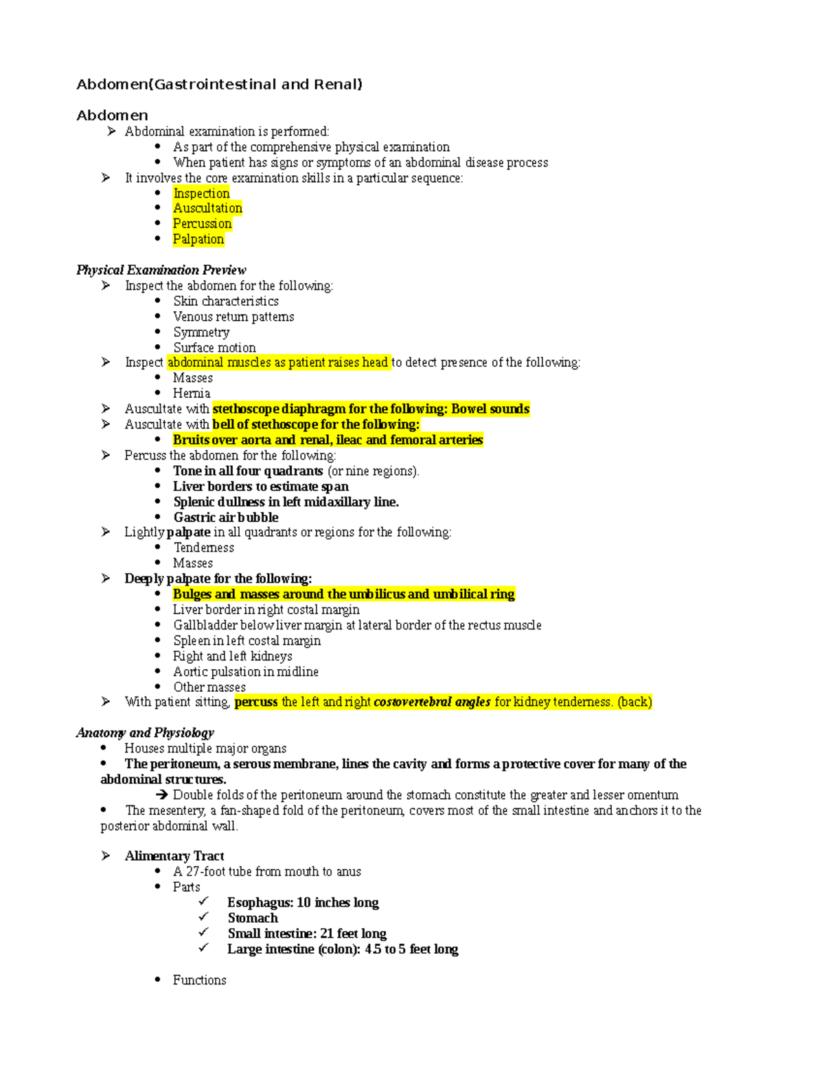 Abdomen GI Renal lecture notes - Abdomen(Gastrointestinal and Renal ...