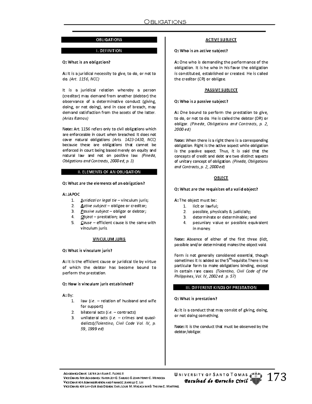 Golden Notes in Obligations and Cont - OBLIGATIONS OBLIGATIONS 173 U N ...