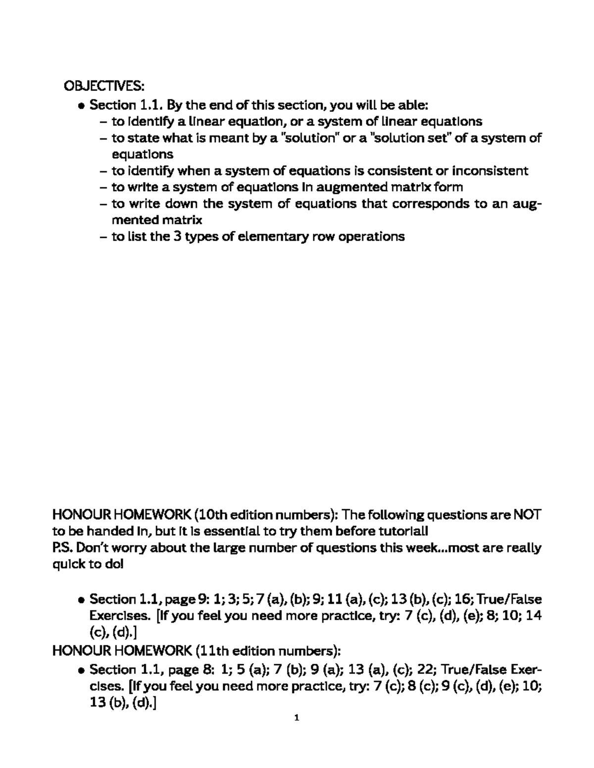 Section 1 1 - Lecture notes 1 - OBJECTIVES: 0 Section 1. By the end of ...