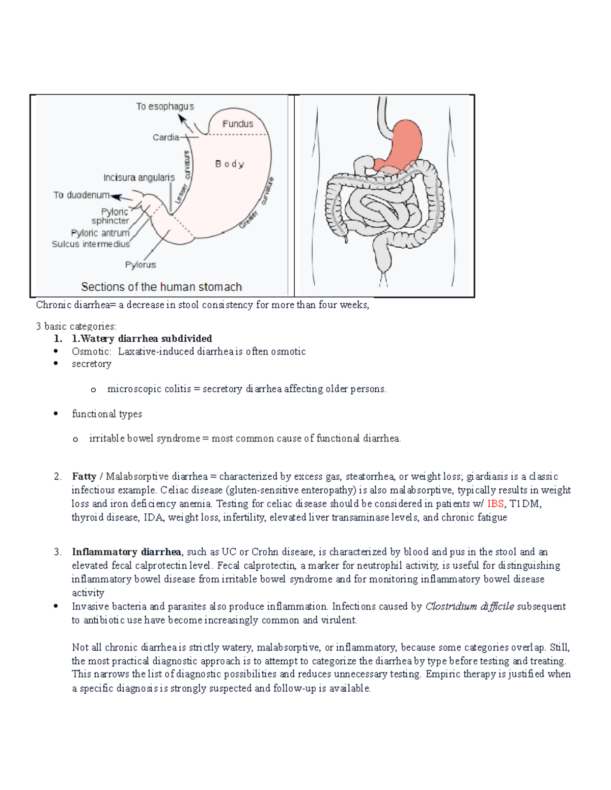 Stomach - Review Of Causes Of Diarrhea - Nurs8022 - Uc - Studocu