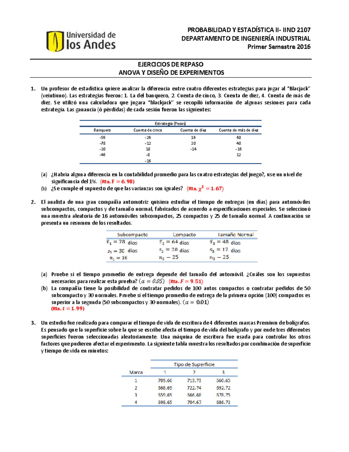 Ejercicios Repaso Anova - PROBABILIDAD Y ESTADÍSTICA II- IIND 2107 ...