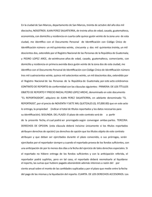 FORMATO DE CONTRATO DE REPORTO EN MATERIA DE DERECHO MERCANTIL, COMO BASE  PARA LA ELABORACION DE - Studocu