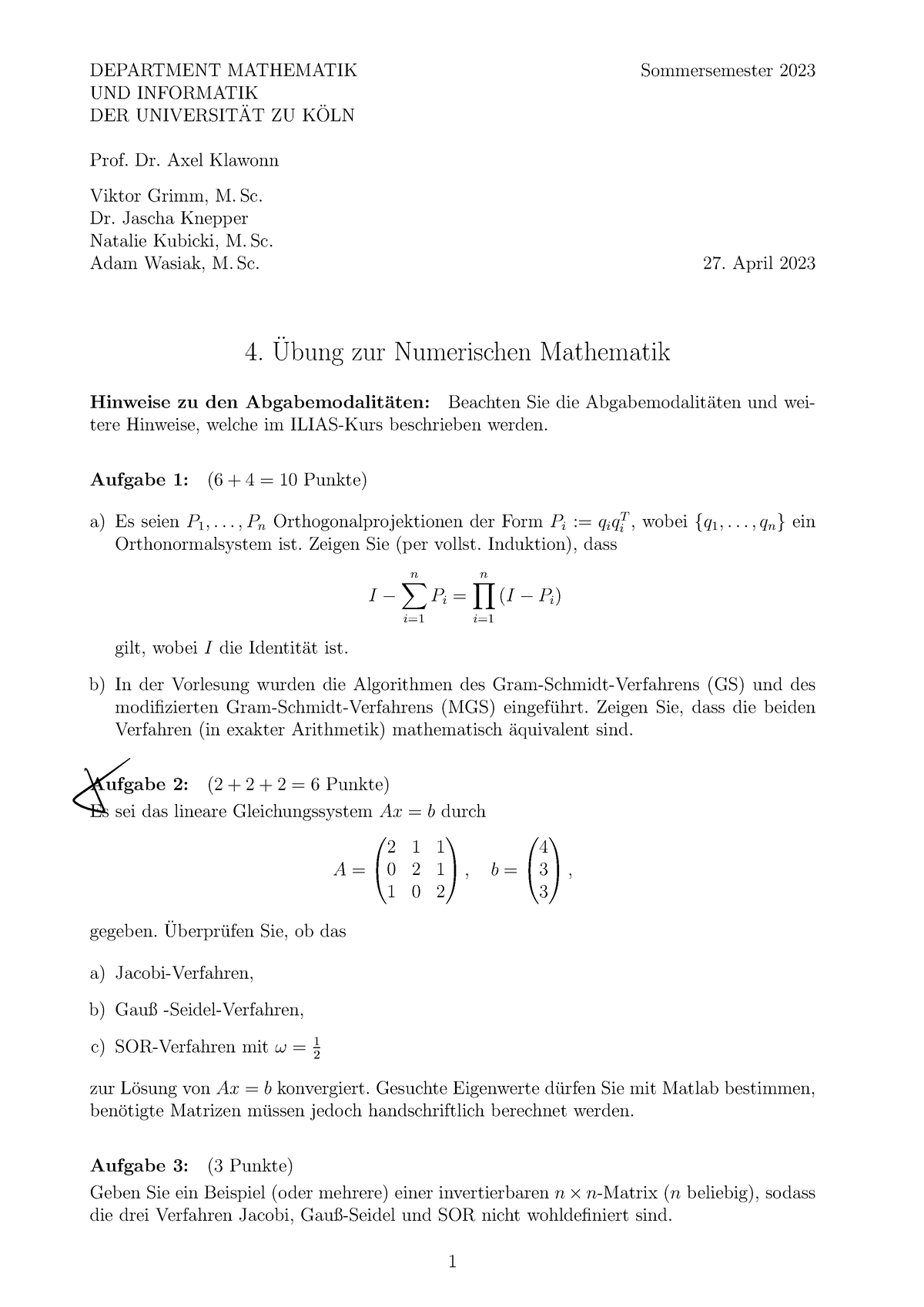 Numerik Übungsblätter 1-5 - DEPARTMENT MATHEMATIK Sommersemester 2023 ...