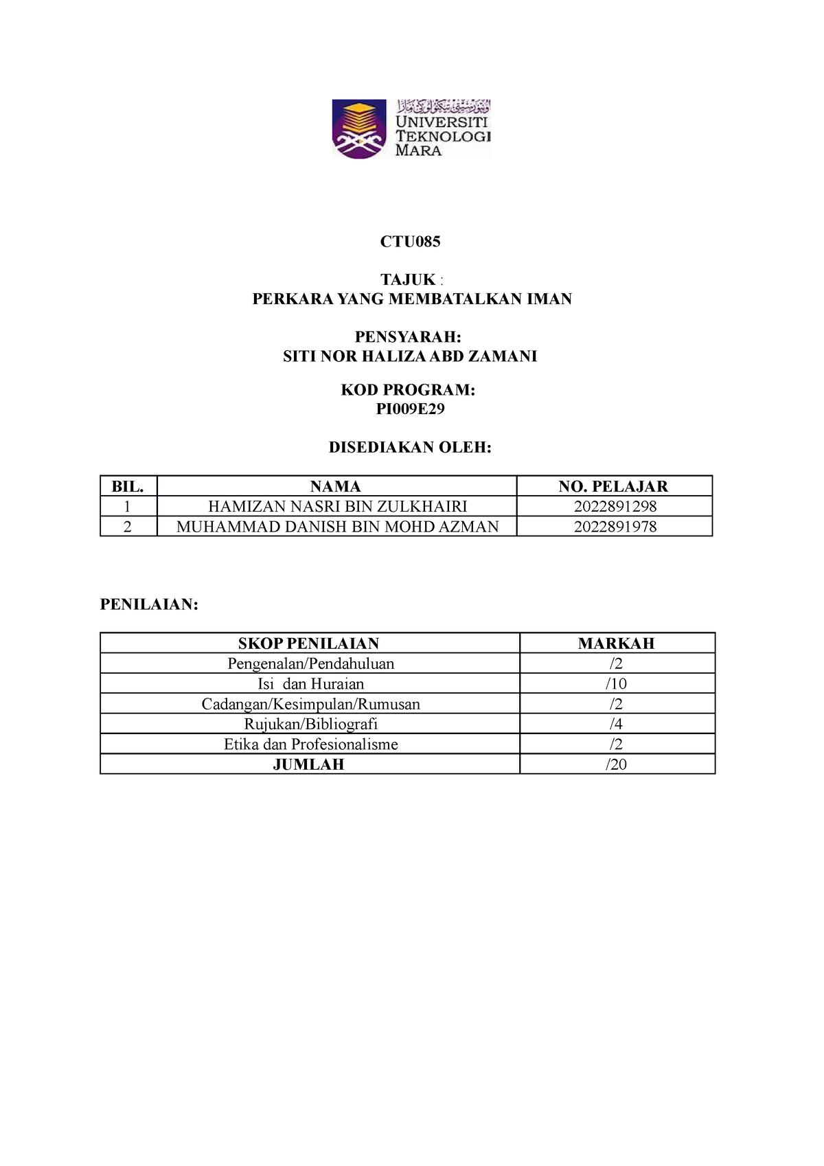 contoh assignment ctu231