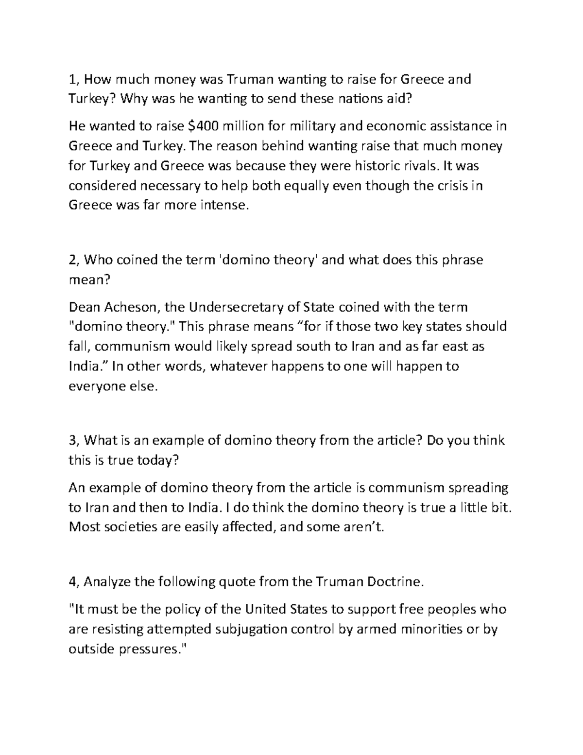 Truman doctrine 1, How much money was Truman wanting to raise for