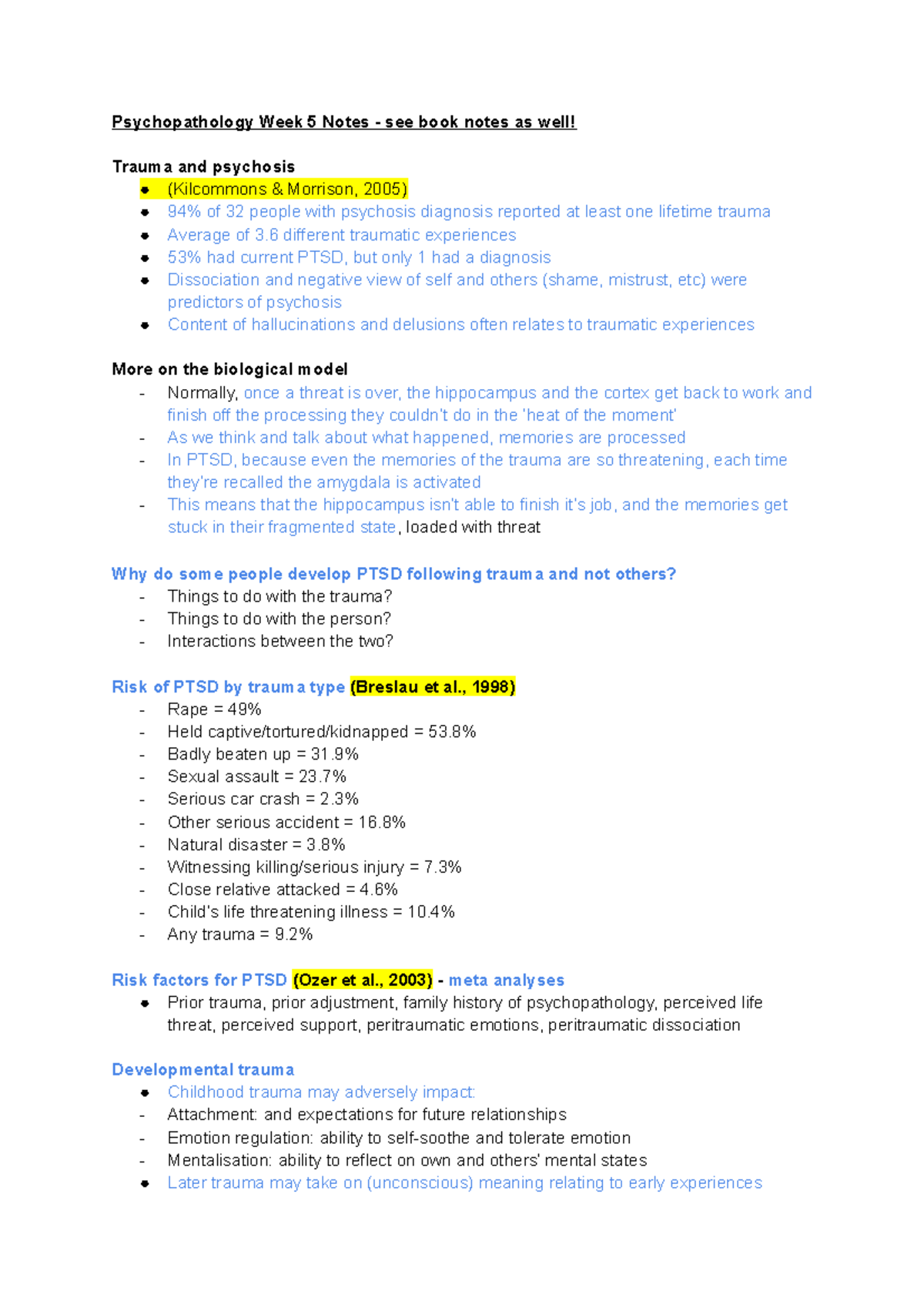 Psychopathology Week 5 - Trauma and PTSD - Psychopathology Week 5 Notes ...
