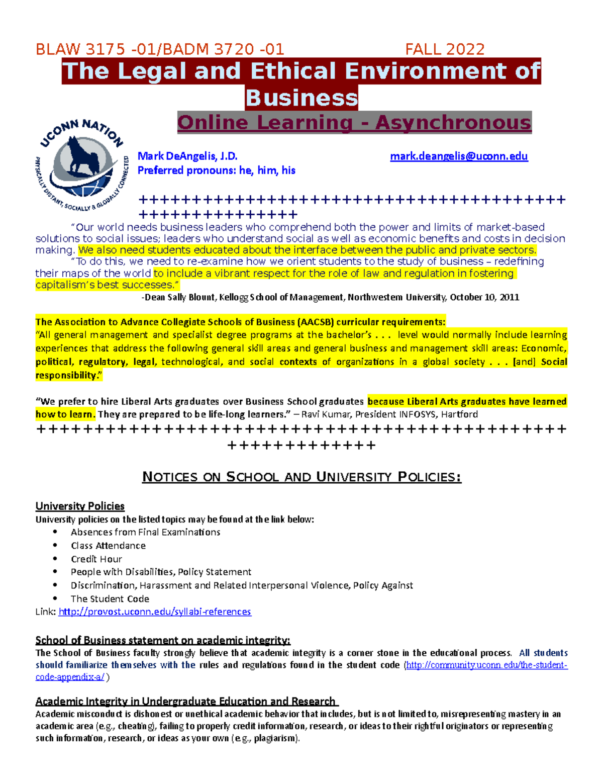 BLAW 3175HB syllabus F 22 final BLAW 3175 01/BADM 3720 01 FALL 2022