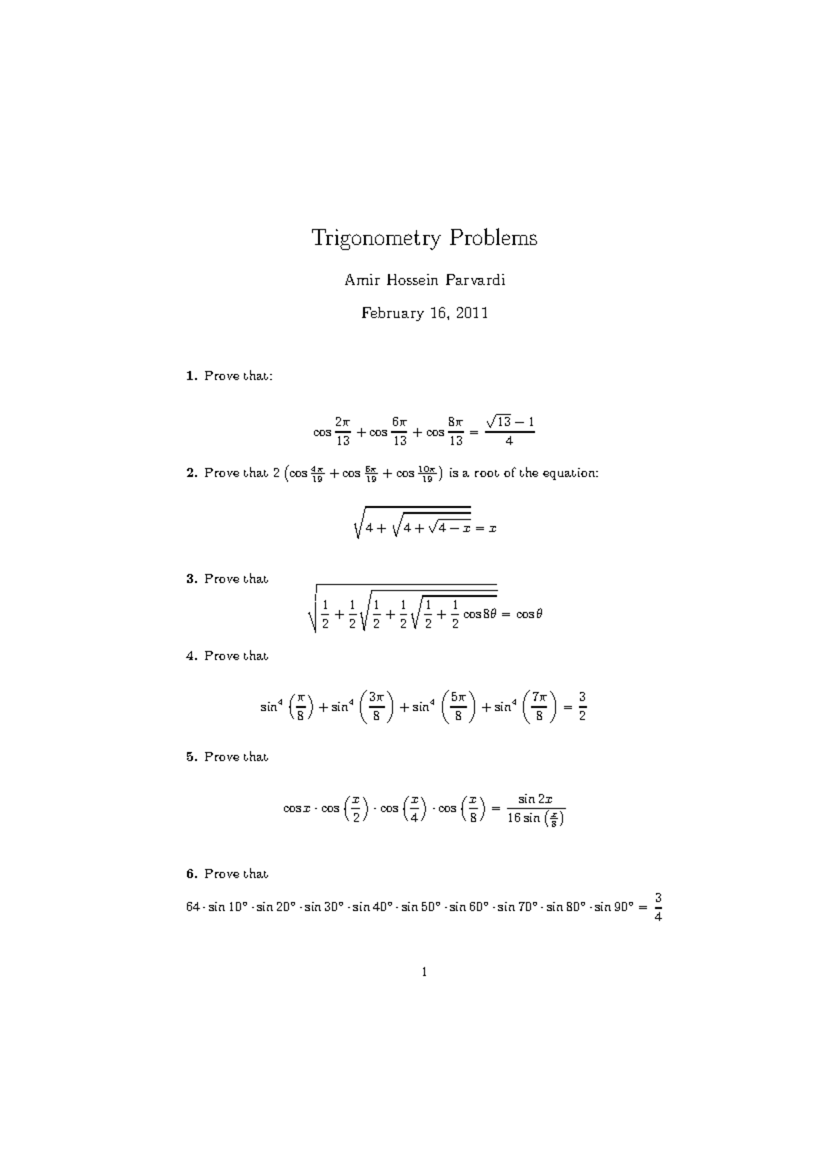 Trigonometry Problems - Amir Hossein Parvardi - Trigonometry Problems ...